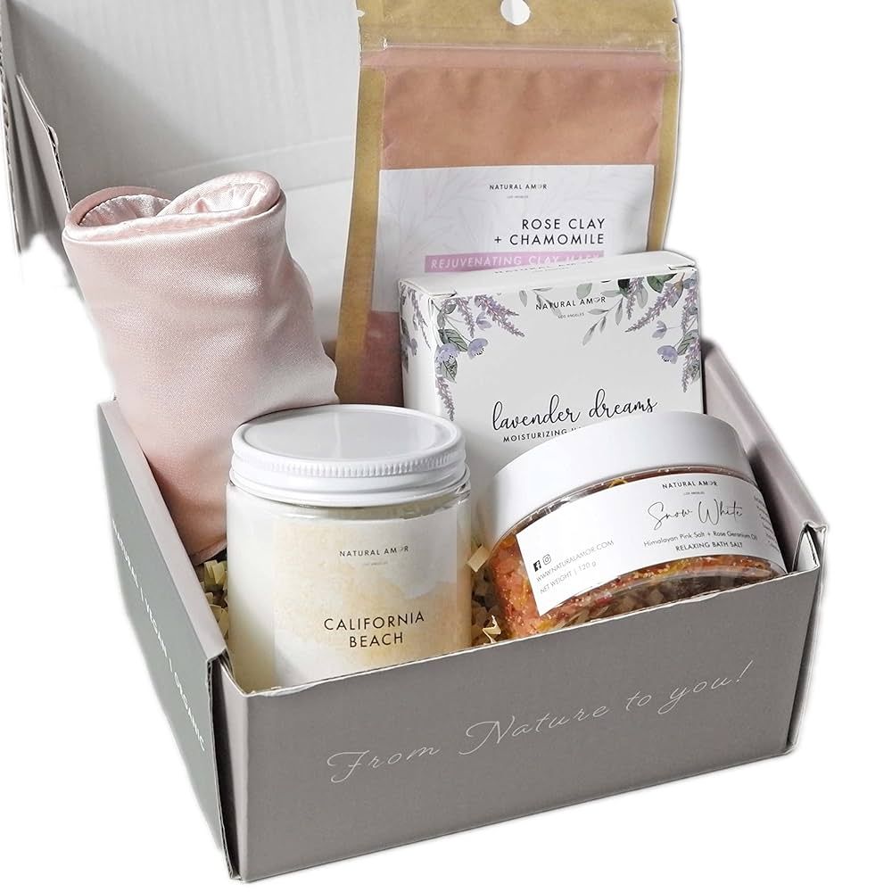 Natural Amor Handmade Spa Gift Set, Relaxing 5 pcs Gift Box for Women Including Lavender Handmade... | Amazon (US)