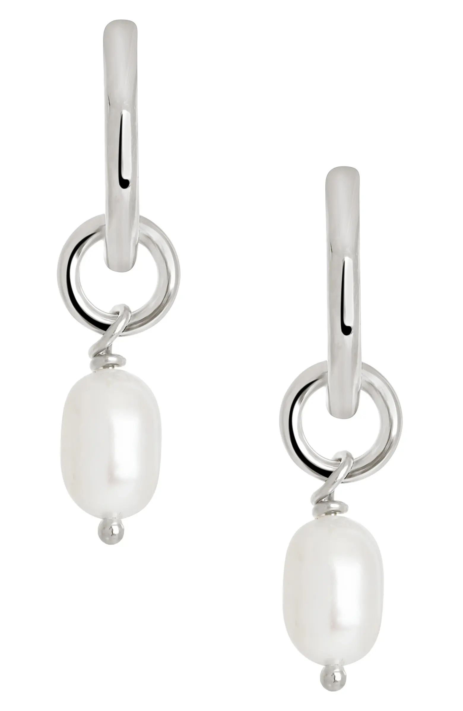 Sterling Forever Freshwater Pearl Drop Huggie Hoop Earrings | Nordstrom | Nordstrom