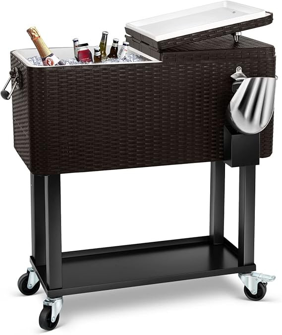 EDOSTORY 80 Quart Rolling Ice Chest Cooler Cart,Patio Backyard Party Drink Beverage Bar Stand Up ... | Amazon (US)