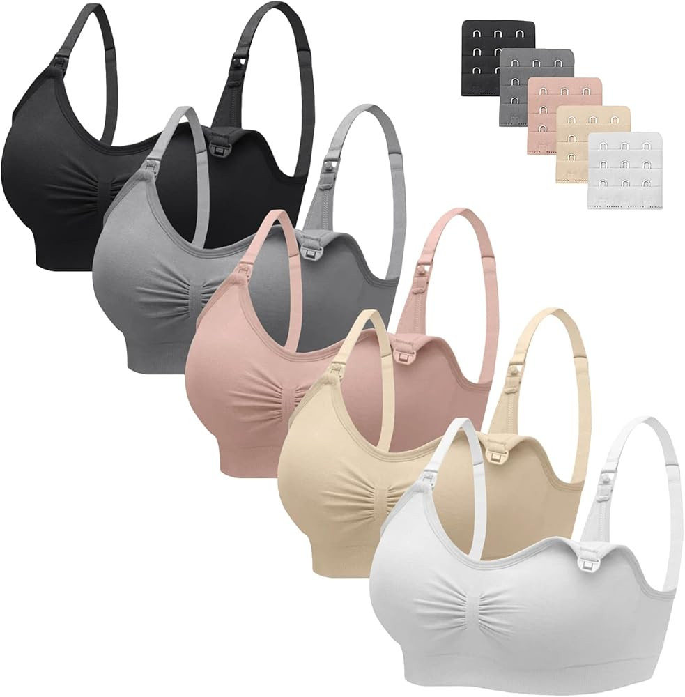 Angelhood Nursing Bra 5 Pack Womens Maternity Breastfeeding Seamless Wireless Sleep Bra with Extenders | Amazon (US)