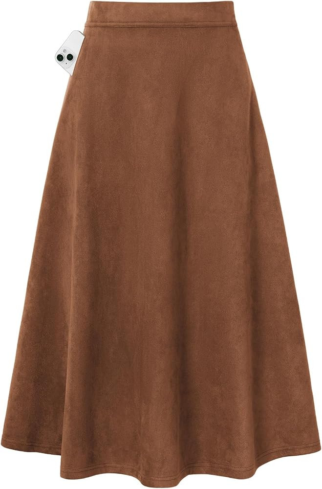 Kate Kasin Women Suede Midi Skirt 2026 Fall Winter High Waist A Line Skirts | Amazon (US)
