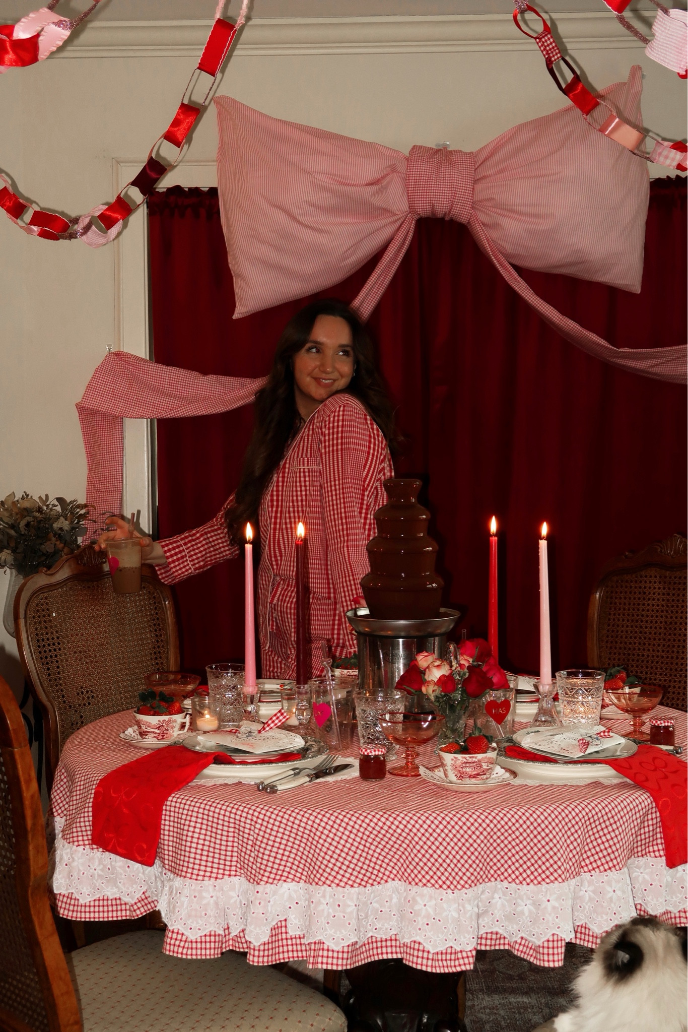 Vintage meets kitschy Chocolate Covered Strawberry Galentine’s Brunch 💗❤️🎀 while a handful of the items are thrifted, i was able to find a bunch of the exact things on Etsy and eBay! 

For tutorials on how to make the no sew bow and the ribbon chain garland, head to my TikTok! And head to my blog for the recipes 🫶🏼

#LTKHome #LTKParties #LTKSeasonal