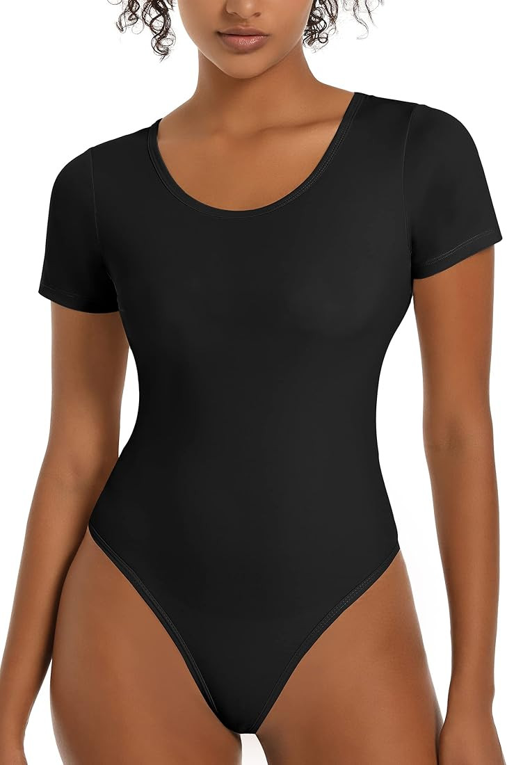 jstarloves Womens Bodysuit Scoop Neck Short Sleeve Slimming Body Suits Shapewear Clothing Bodysuits  | Amazon (US)