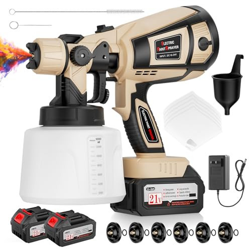 Paint Sprayer, 650W Spray Paint Gun with Battery 2 × 4.0mAh & 1400ML Container, Easy to Clean & Setup, Electric Paint Sprayer for House Painting Graffiti Wall Fence Furniture DIY Projects (Brown) | Amazon (US)