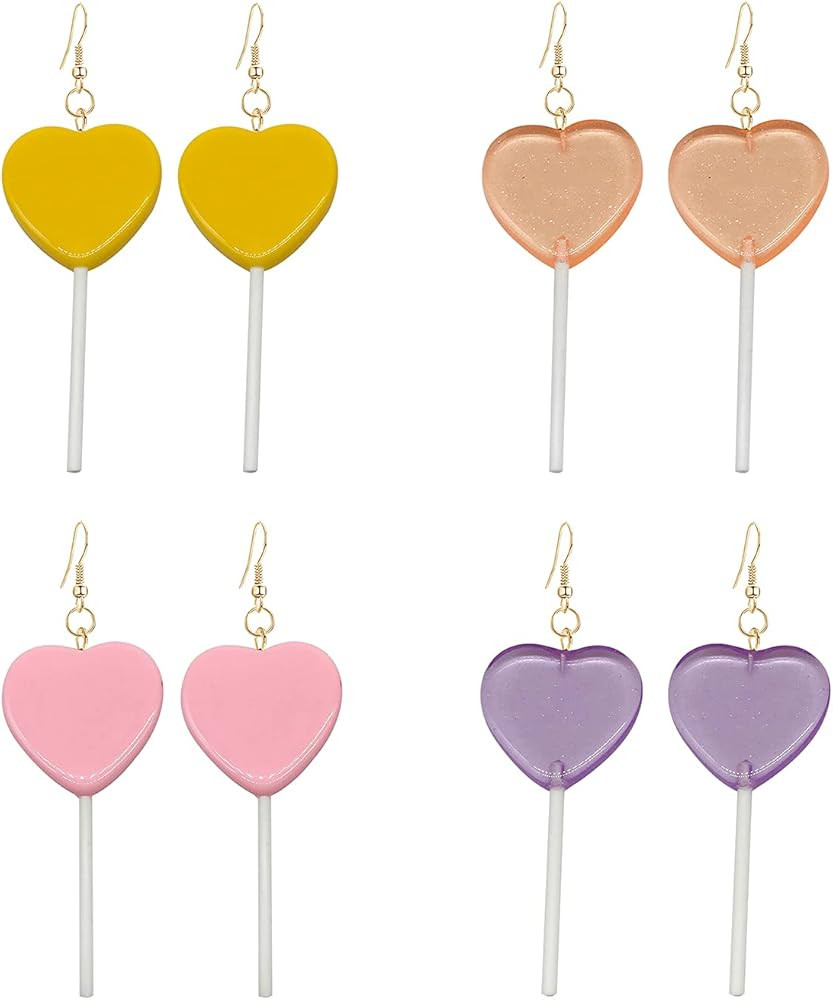 Food Sweet Cute Clear Transparent Heart Candy Resin Lollipop Earrings Resin Candy Earrings Costum... | Amazon (US)