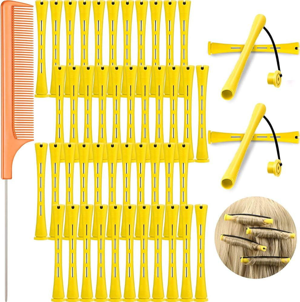 48 Pieces Plastic Curlers with Steel Pintail and Rat Tail Combs for Cold Wave Perming and Hairdre... | Amazon (US)