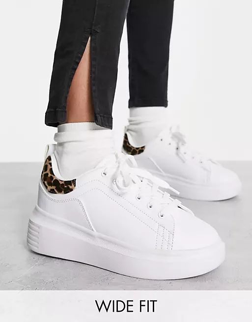 Truffle Collection Wide Fit chunky sneakers in white and leopard back tab | ASOS (Global)