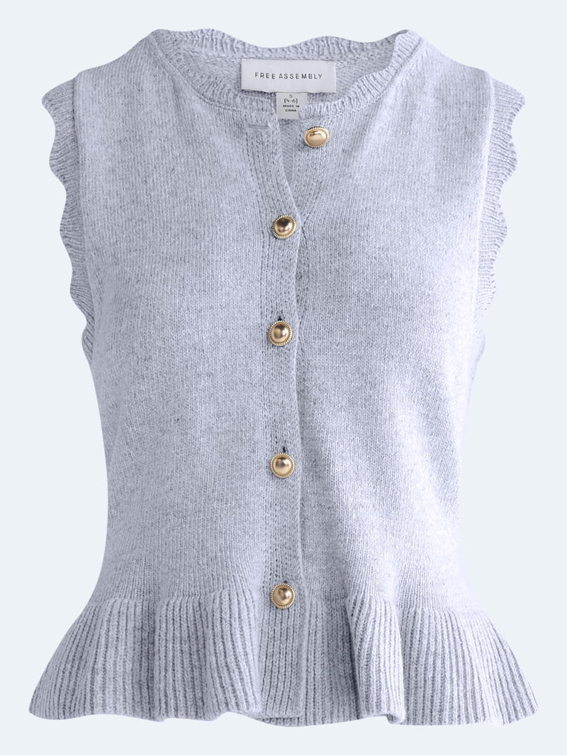 Free Assembly Women's Scalloped Trim Peplum Hem Sweater Vest, Lightweight, Sizes XS-XXL | Walmart (US)