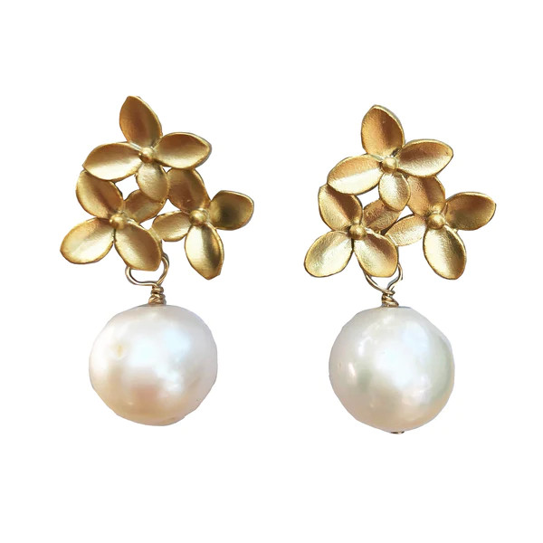 Gold Hydrangea pearl drops | Meg Carter Designs