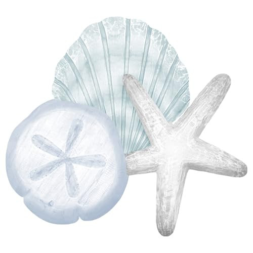 Novabright Coastal Sea Shell Wall Art Wooden Beach Starfish Sand Dollar Decor for Rustic Beachy Theme Bathroom Bedroom Living Room Nautical Wood Sign for Lake House Summer Home Decoration(Blue Green) | Amazon (US)