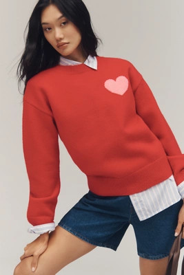 English Factory Heart Icon Long-Sleeve Crew-Neck Sweater | Anthropologie (US)