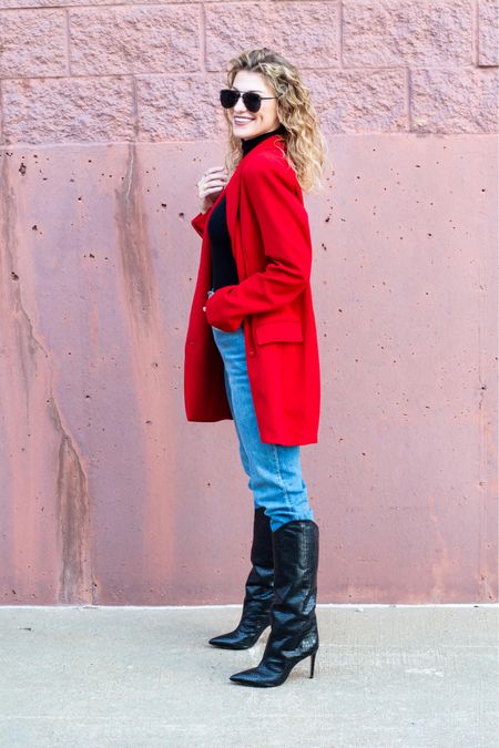 Red is fall’s hottest color and one of the easiest ways to wear it is in the form of a blazer. Add straight-leg jeans and a pair of black croc stiletto boots, and you’re good to go. 

Wearing a 25 in the jeans, 8 in the blazer (which is really a dress I’m repurposing as a longline jacket), and 9 in the boots (sized up for extra leg room)  

#LTKshoecrush #LTKstyletip #LTKHoliday