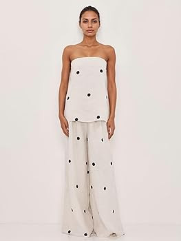 Polka Dot Set Polka Dot Tube Top Strapless High Waist Wide Leg Pants Lounge Women 2 Piece Sets Fo... | Amazon (US)