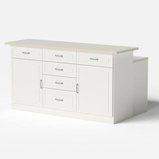 70.8 in. W x 37.3 in. D x 40.7 in. H Ready to Assemble Wood Bar Kitchen Cabinet in White with 2 Countertops, 9 Drawers | The Home Depot