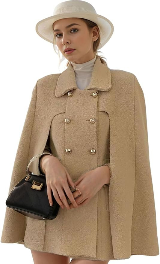 CHARTOU Women's Elegant Poncho Double-Breast Slit Sleeve Flowy Wool Blend Cape Cloak Coat | Amazon (US)