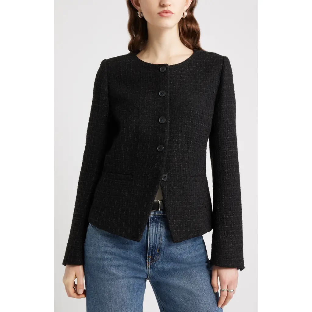 Nordstrom Cutaway Tweed Jacket in Black at Nordstrom, Size Medium | Nordstrom