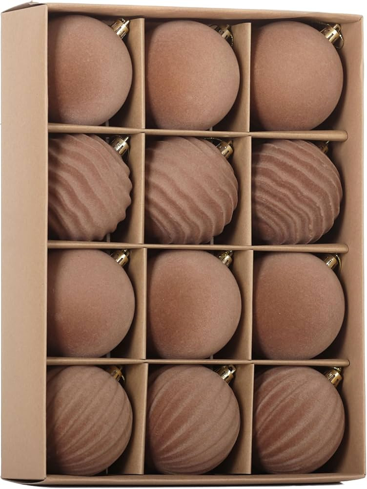 Senjie Velvet Christmas Balls Flocked Christmas Tree 3.15inch Ornaments 12PCS Plastic Balls Xmas ... | Amazon (US)