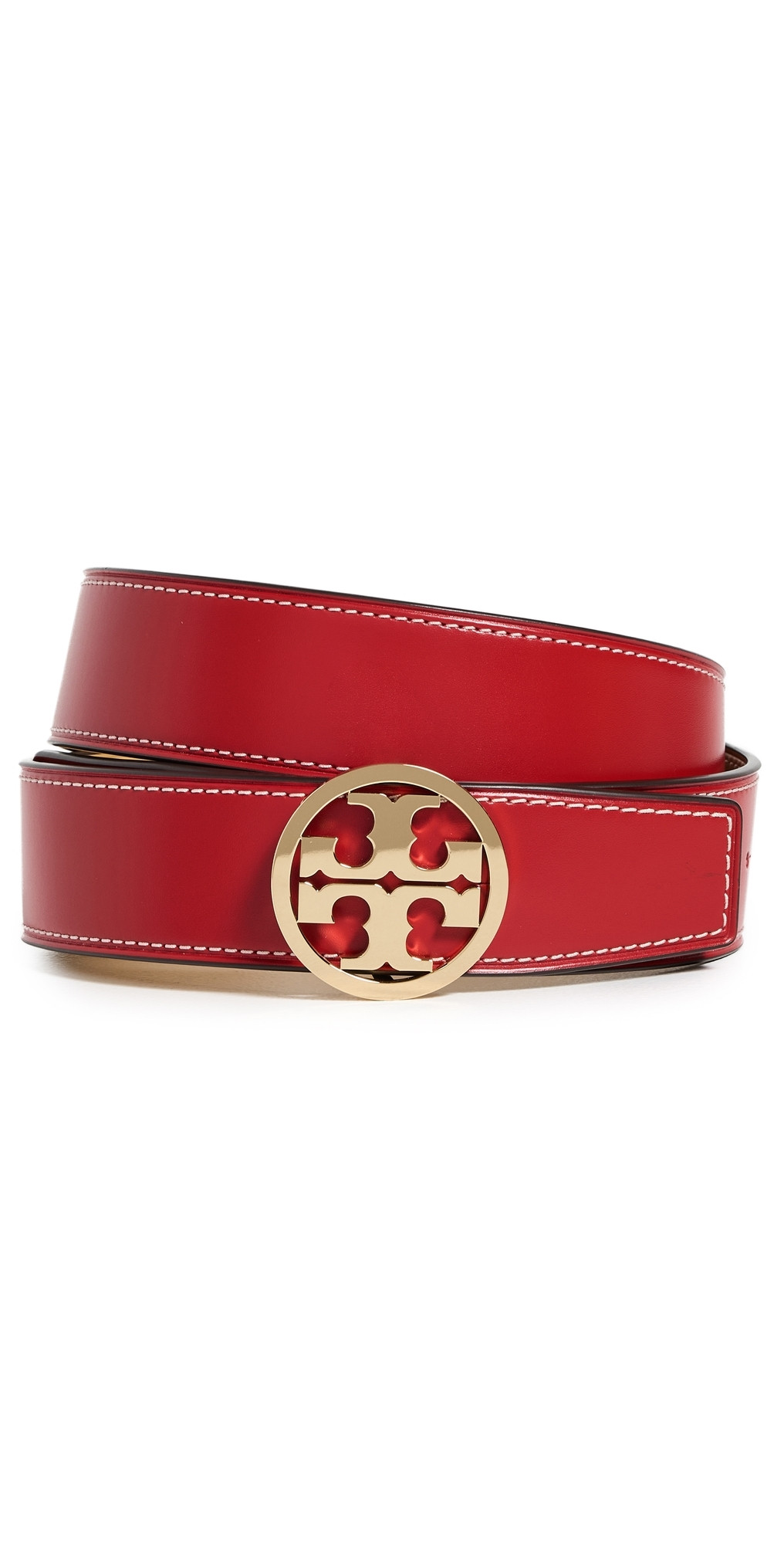 Tory Burch Miller Smooth Reversible Belt 1.5 Tory Red/Ginger Shortbread/Gol S | Shopbop