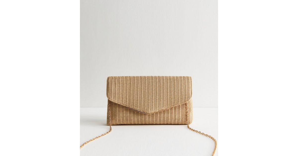 Stone Raffia Look Envelope Clutch | New Look | New Look (UK)