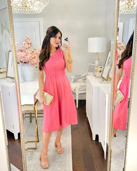 One shoulder dress under $30 from free assembly only at Walmart 💗 found so many cute summer dresses on Walmart! Fits true to size - Wearing XS in the pink 💕 summer dresses, wedding guest outfits, #walmartpartner

#LTKunder50 #LTKstyletip #LTKsalealert