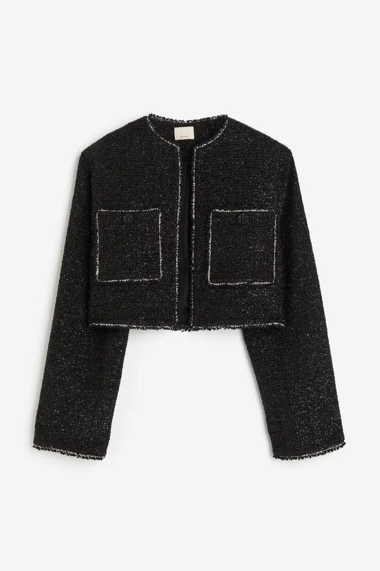 Shimmery Wool-blend Bouclé Jacket - Black - Ladies | H&M US | H&M (US)