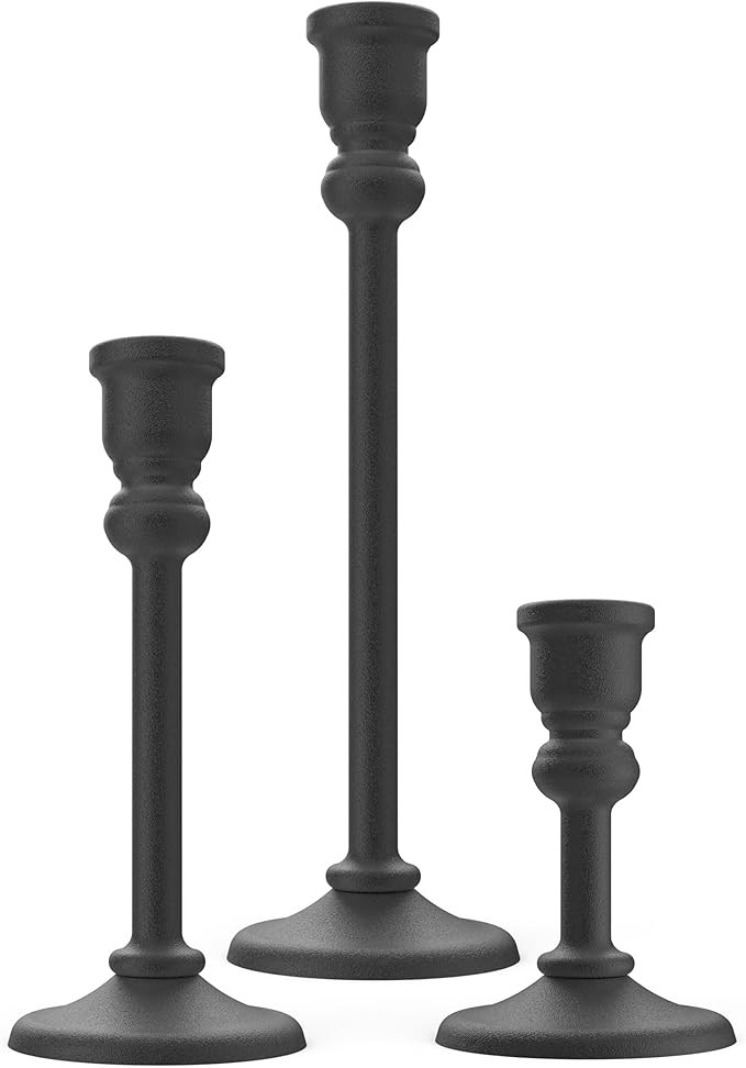 3-Piece Metal Candle Holders Set - Heavy Duty Alloy Taper Candlesticks for Table Centerpiece, Chr... | Amazon (US)
