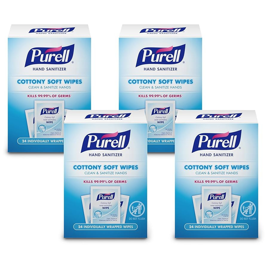 PURELL Cottony Soft Hand Sanitizing Wipes, Clean Scent, 24 Individually Wrapped Wipes (Pack of 4 ... | Amazon (US)