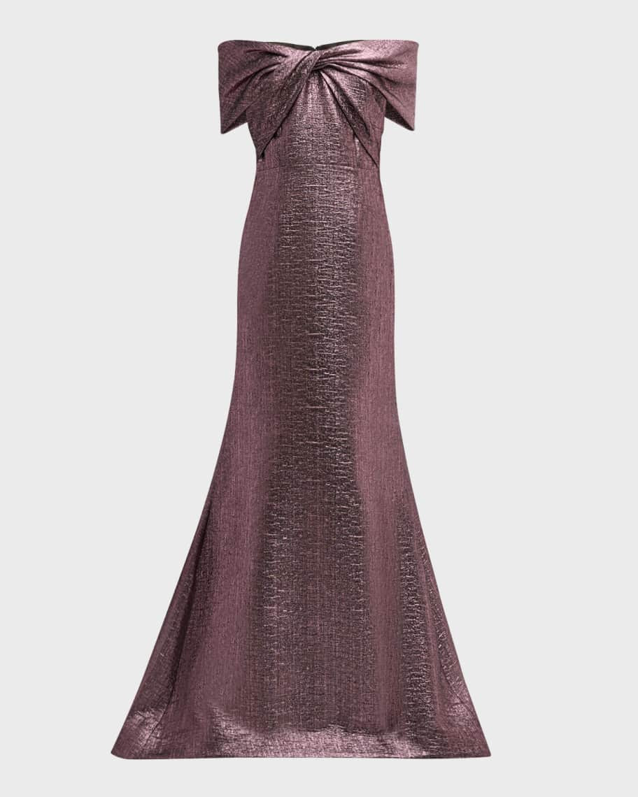 Rickie Freeman for Teri Jon Off-Shoulder Metallic Jacquard Mermaid Gown | Neiman Marcus