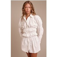 White Ruched Long Sleeve Shirt Dress | PrettyLittleThing US