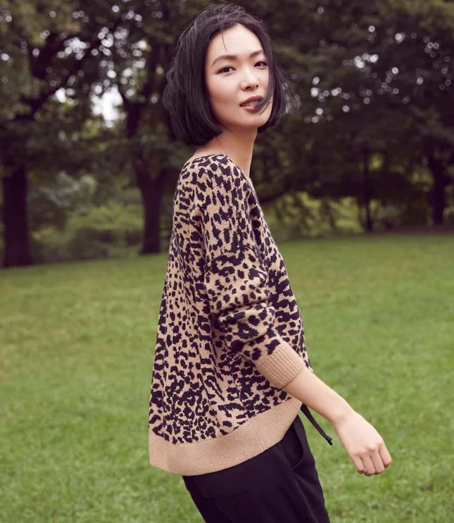 Petite Leopard Print Drop Shoulder Sweater | LOFT | LOFT