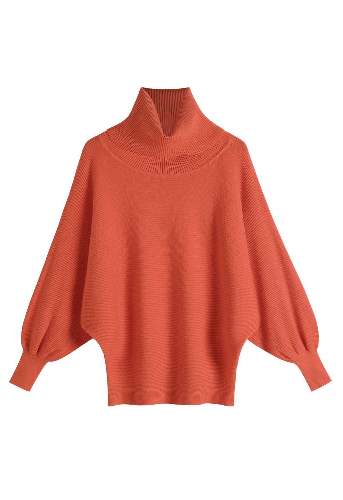 Turtleneck Batwing Sleeves Rib Sweater in Orange | Chicwish