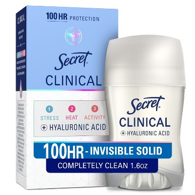 Secret Clinical 100HR Antiperspirant Deodorant for Women, Sweat & Odor Protection, Hyaluronic Acid, Invisible Solid - Completely Clean - 1.6 oz | Target
