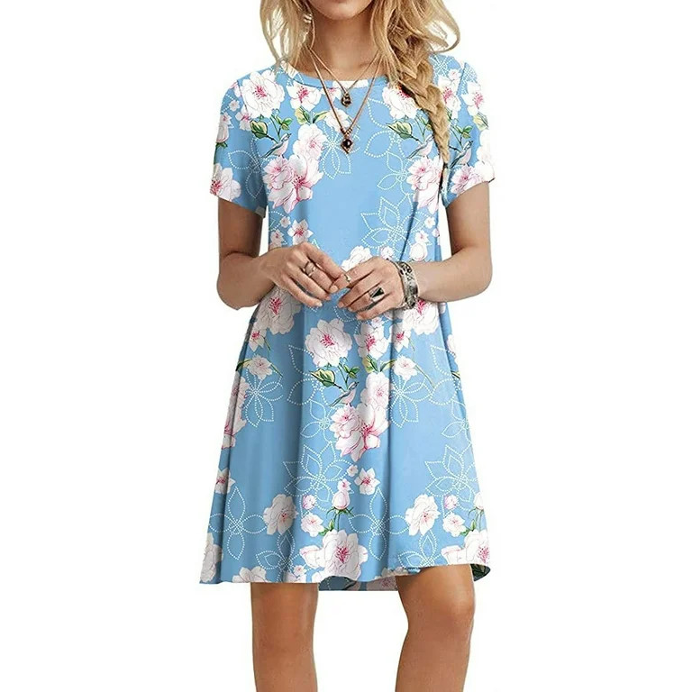 ppyoung Women's Summer Casual T-shirt Dresses Short Sleeve Boho Beach Dress | Walmart (US)