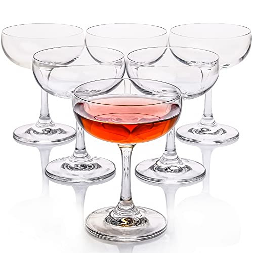 FAWLES Crystal Coupe Glasses, Set of 6, 7 Ounce(220ml), Elegant Short Stem Design, Clear Cocktail... | Amazon (US)