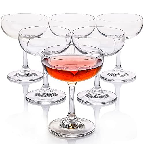 FAWLES Crystal Coupe Glasses, Set of 6, 7 Ounce(220ml), Elegant Short Stem Design, Clear Cocktail Gl | Amazon (US)