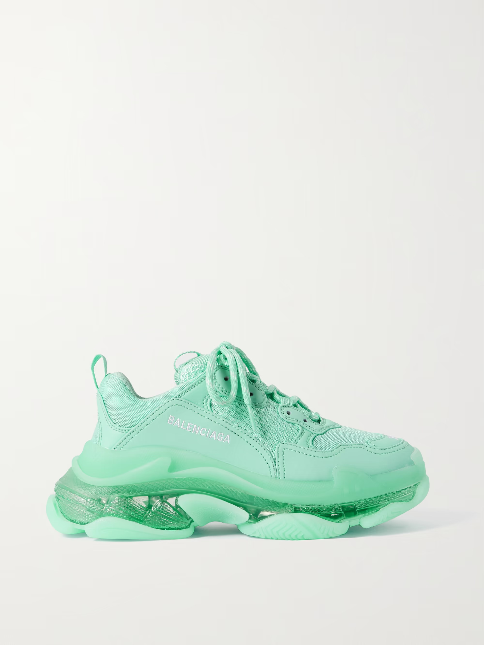 Triple S Clear Sole logo-embroidered faux leather and mesh sneakers | NET-A-PORTER (UK & EU)