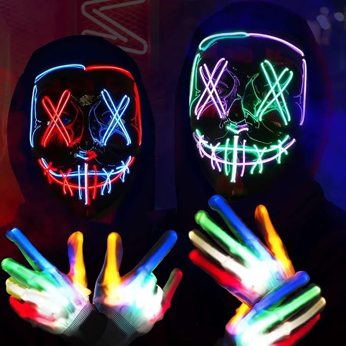 Zpisf 2 Pack Halloween Purge Masks, Scary Light up Masks and 2 Pairs LED Gloves for Halloween Cou... | Amazon (US)
