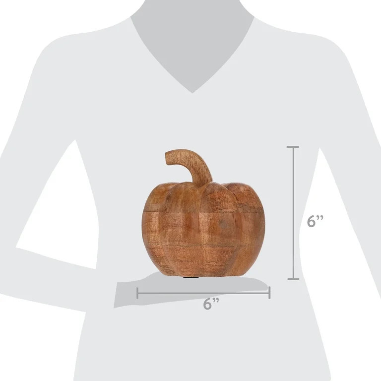 Wood Pumpkin Tabletop Decoration, Brown, 6", Fall by Way To Celebrate | Walmart (US)