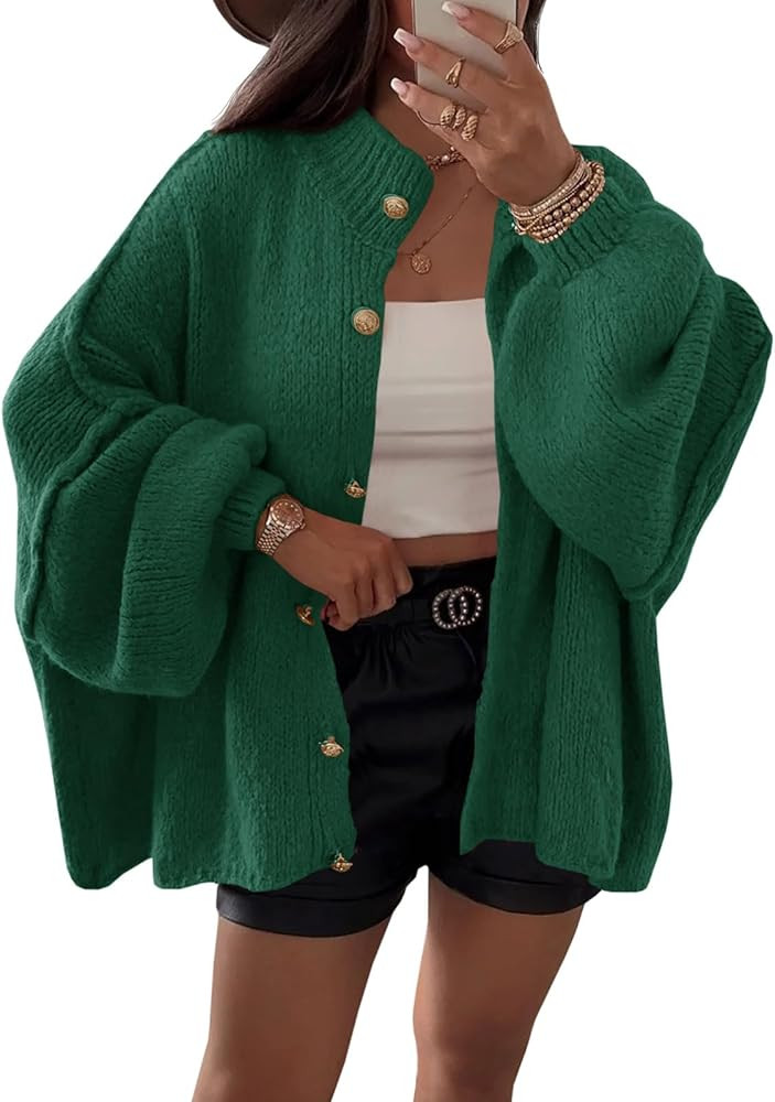 Saodimallsu Womens Oversized Cardigans Long Lantern Sleeve Button Down Chunky Knit Loose Fall Swe... | Amazon (US)