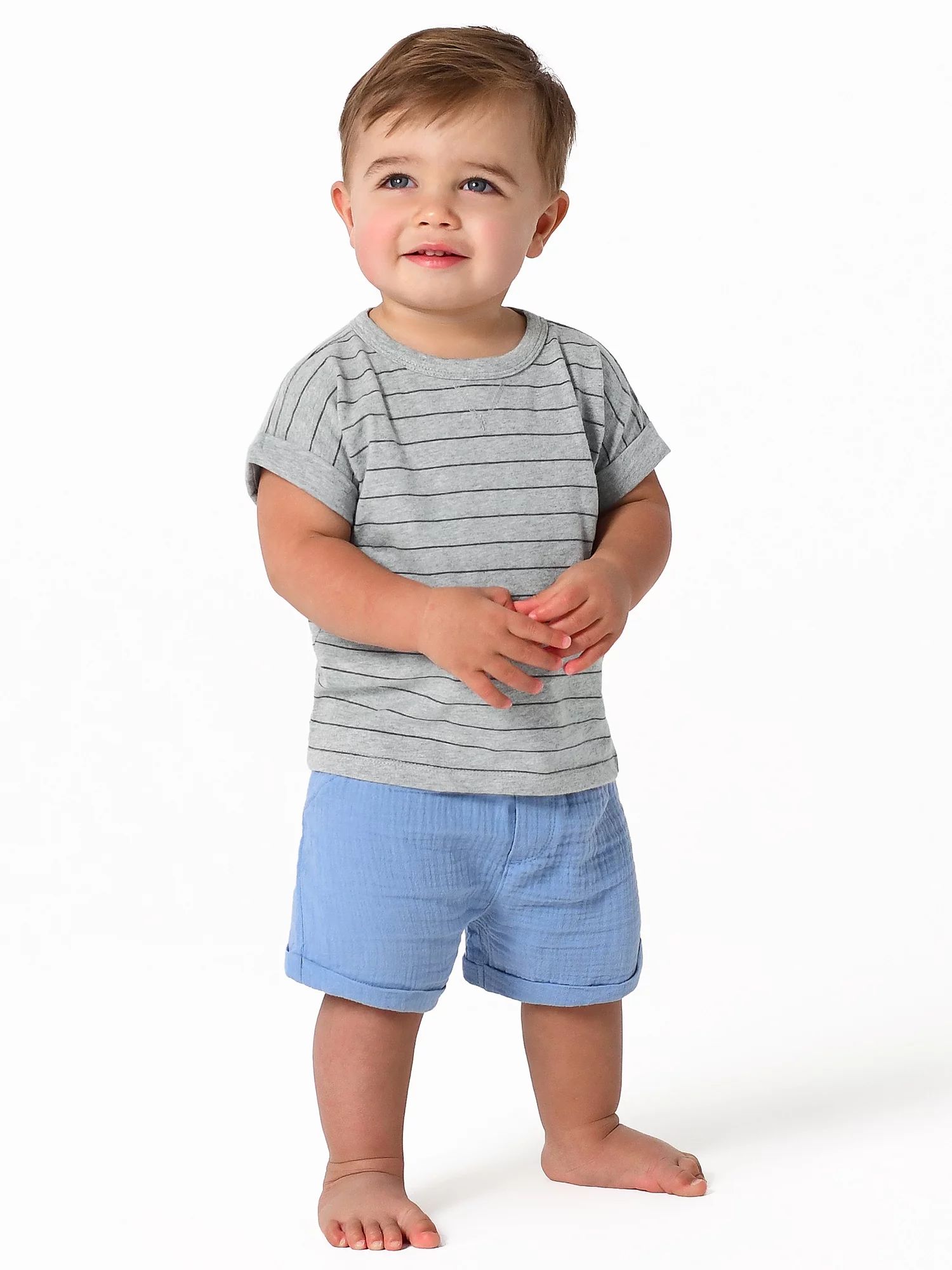 Modern Moments by Gerber Baby Boys Short Sleeve Tee and Gauze Shorts Outfit Set, 2-Piece, Sizes 0... | Walmart (US)