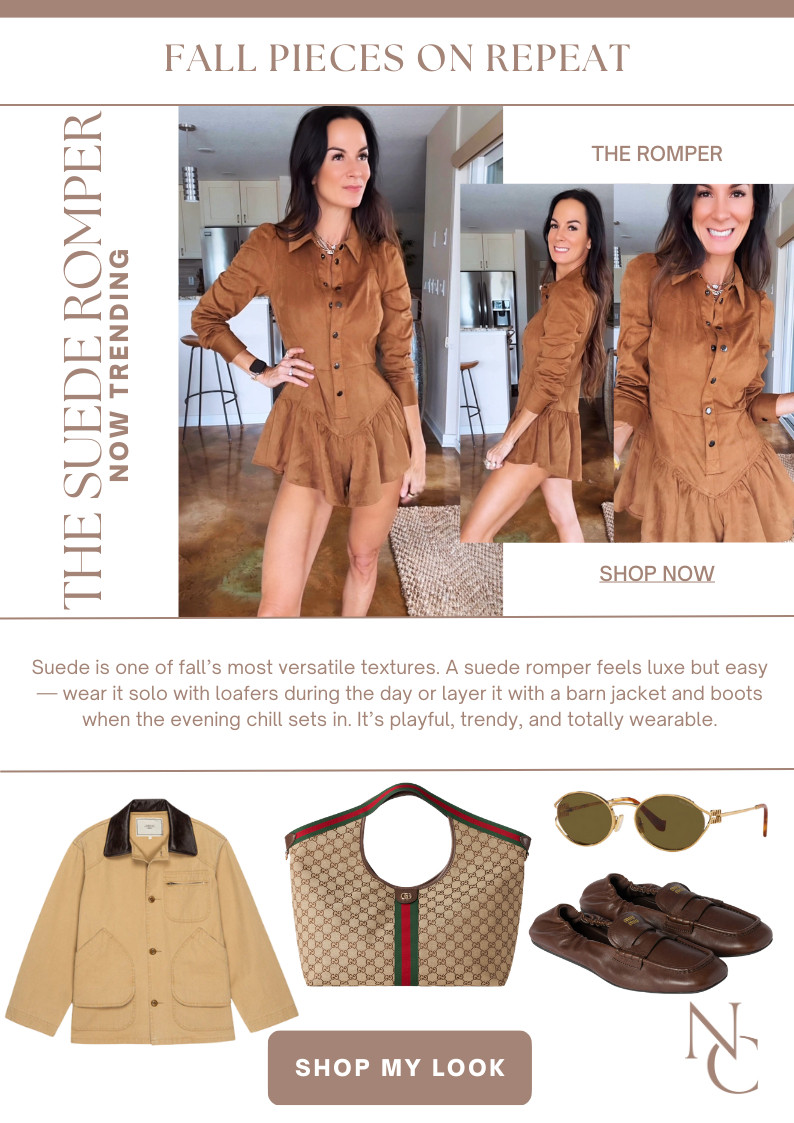 Fall Pieces on Repeat - loving suede at the moment and this romper combo is a cute little moment!

Nicole Colee, Revolve, Saylor, The Great, Suede Romper, Fall Fashion, Fall Outfit, Miu Miu, Loafers, Barn Jacket, Canvas Jacket, Gucci Bag
 

 #LTKSeasonal #LTKStyleTip #LTKItBag