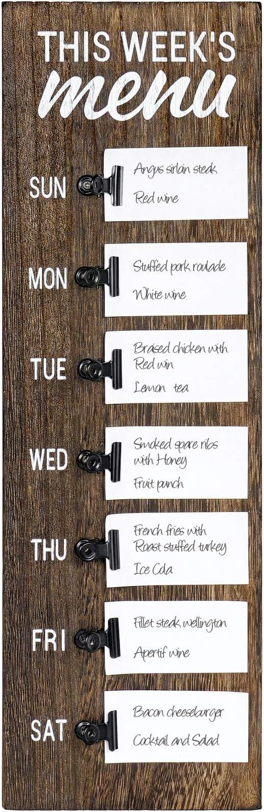 Dahey Menu Board for Kitchen Weekly Meal Planner Magnetic Rustic Wood Board with Clips, Farmhouse... | Amazon (US)