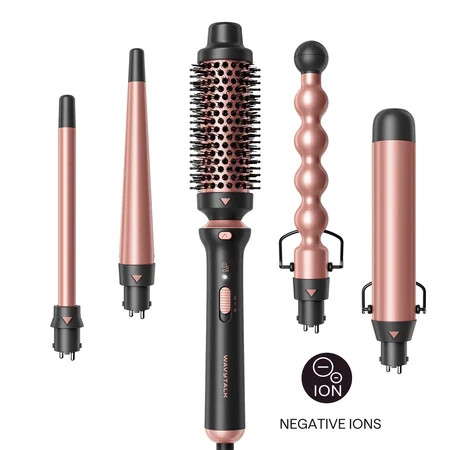 Wavytalk 5 in 1 Curling Iron Set, Ceramic Curling Wand from 0.5 to 1.25 Inch and a Thermal Brush, Dual Voltage, Rose Gold | Walmart (US)