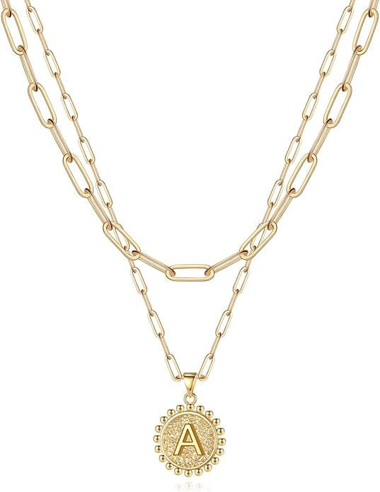Yoosteel Gold Initial Necklaces for Women, 14K Gold Plated Dainty Layering Paperclip Link Chain N... | Amazon (US)