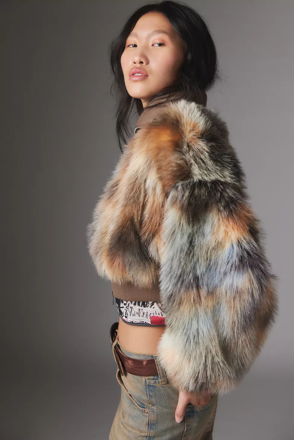 Silence + Noise Portia Faux Fur Cropped Jacket | Urban Outfitters (US and RoW)