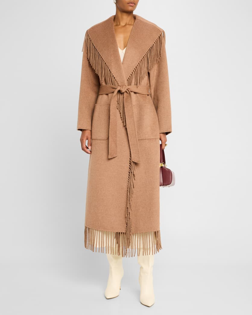 SIMKHAI Carrie Belted Fringe Robe Coat | Neiman Marcus