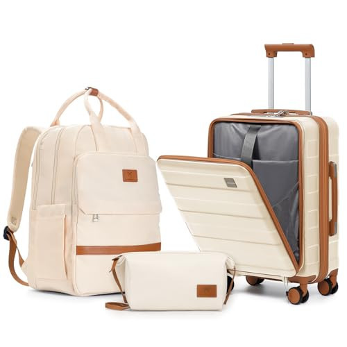 imiomo Carry on Luggage Airline Approved with Front Pocket and USB Port, Hard Shell 20 Inch Travel Carry-on Suitcase with Spinner Wheels and TSA Lock, White | Amazon (US)