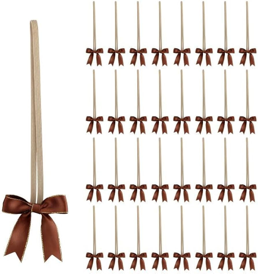 30pcs 8 Inch Gold Stretch Elastic Loops with Brown Pre-Tied Double Face Satin Gold Edge Ribbon Bo... | Amazon (US)