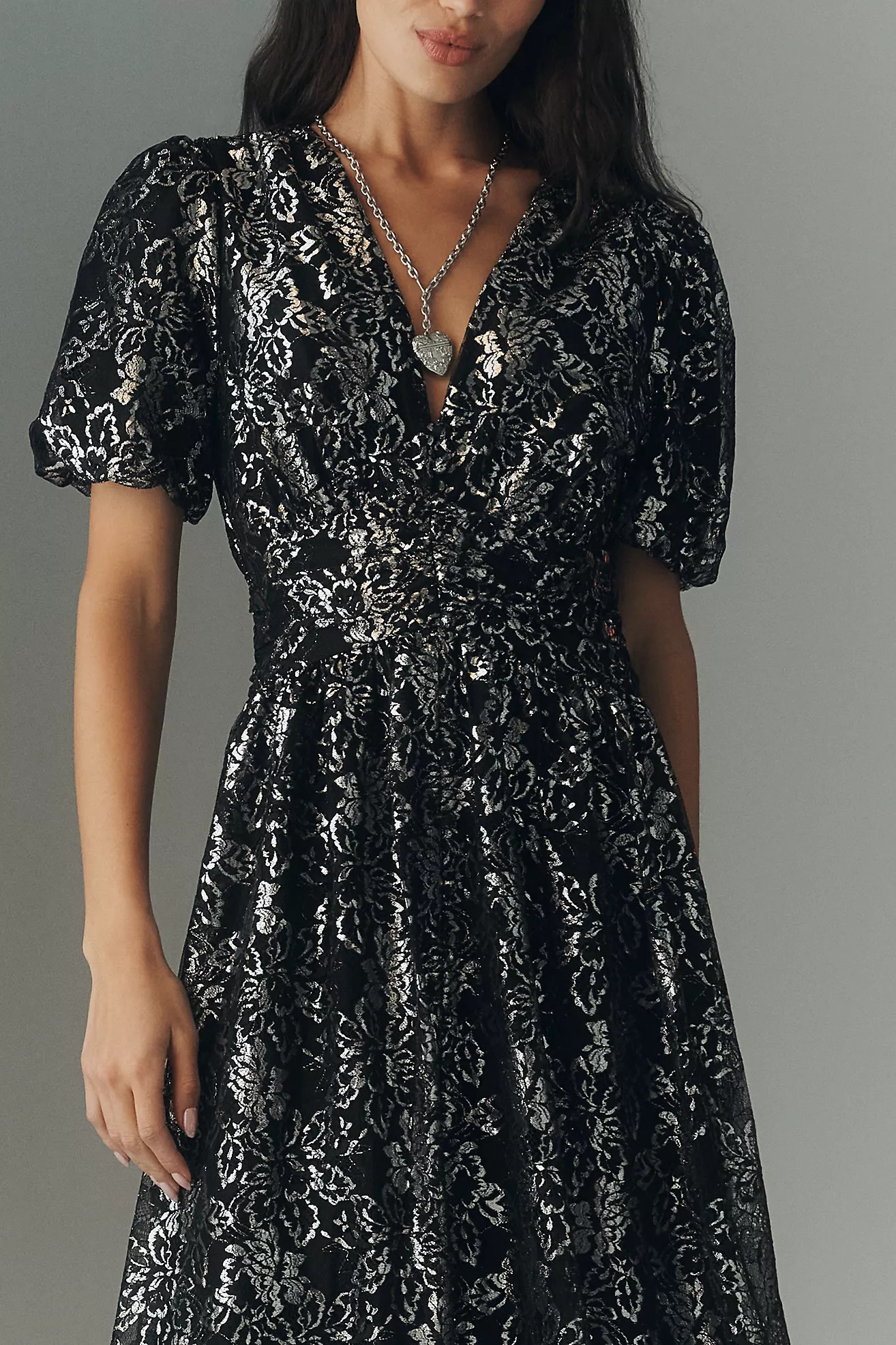 The Katerina Metallic Lace Button-Front Dress | Anthropologie (US)