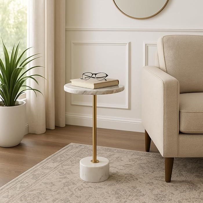 Home Decor End Table, Side Table, or Night Stand - Tall Marble Accent Table with Metal Support Pe... | Amazon (US)
